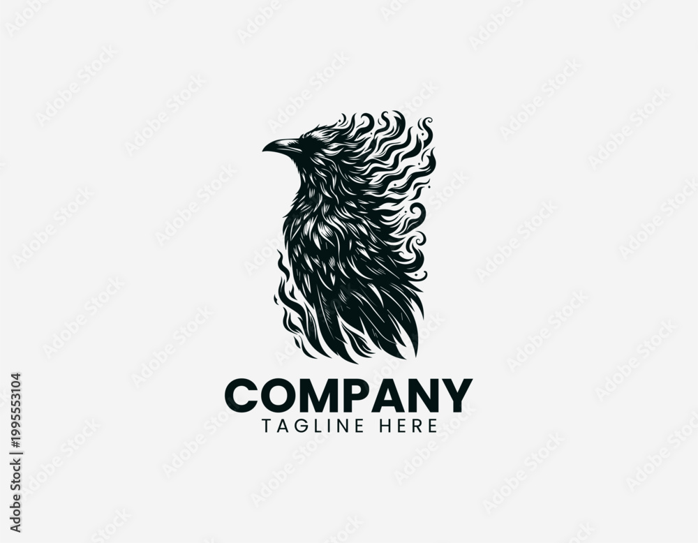 Obraz premium Flaming crow standing black vector illustration