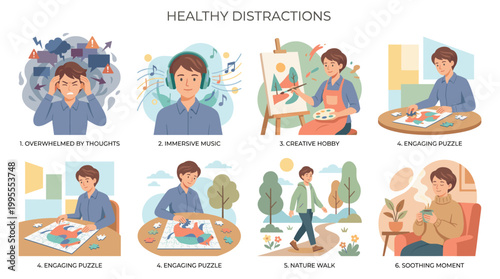 Person engaging Therapy Recovery Healing from Anxiety Stress Coping with Healthy Distractions