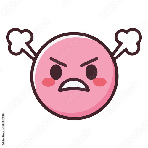 Kawaii Pink Angry Face Icon with Steam Emitting from Ears