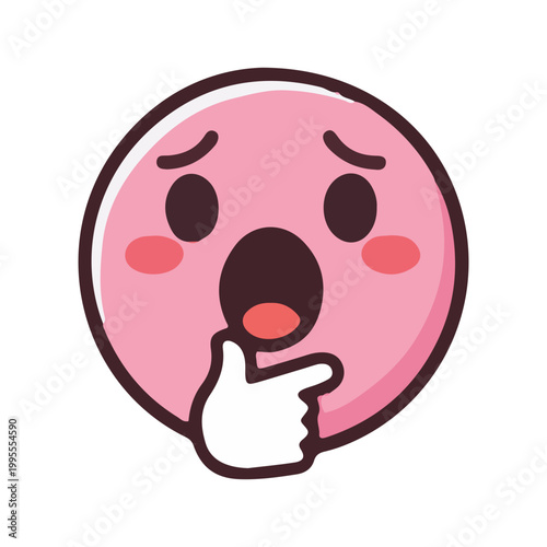 Worried and Thinking Pink Emoji Character Illustration