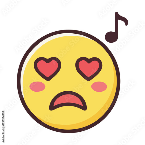 Cartoon emoji face with heart eyes and musical note illustration