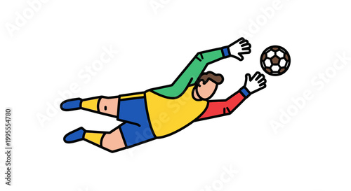 Dynamic Goalkeeper Diving to Save a Soccer Ball in Action.