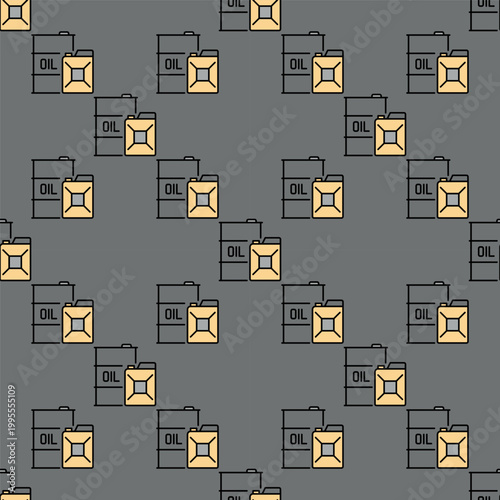 Canister with Oil barrel vector colored seamless pattern