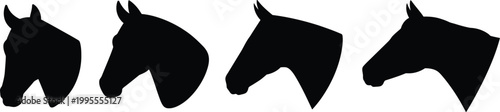 Bild auf Leinwand Four black horse head silhouettes facing right animal