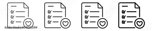 Wishlist favorite list heart line icon set design. Editable vector stroke icon.