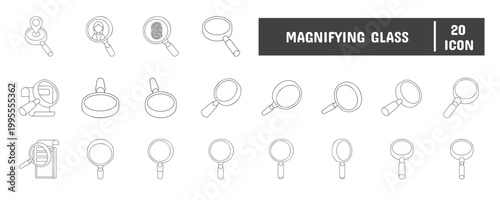 20 Magnifying Glass Line Icon Illustration Set