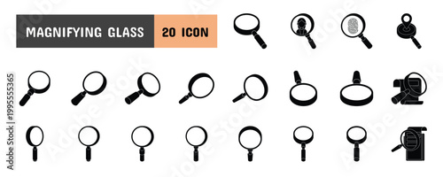 20 Magnifying Glass Glyph Icon Illustration Set
