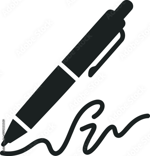 Ballpoint pen signing a handwritten signature on document.