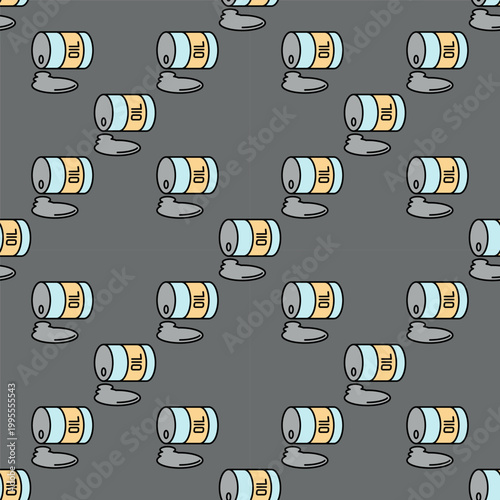 Overturned oil barrel vector colored seamless pattern in outline style