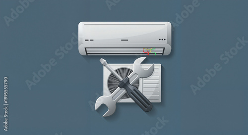 Air conditioner with tools indicating maintenance and repair concept  