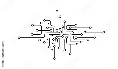 Artificial intelligence network nodes circuit line art minimal vector illustration isolated