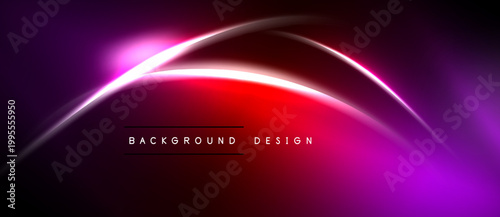 Abstract vibrant design. Smooth curves, glowing lines, dark background create dynamic visual effect. Red, purple hues dominate composition.