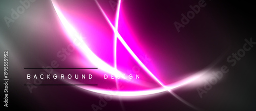 Abstract neon lines create dynamic background. Pink, white, silver hues blend, forming modern design element. Dramatic lighting effect.