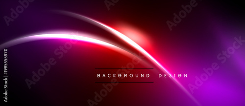 Abstract neon lines create vibrant background. Red, purple hues blend into dark space. Modern design element.