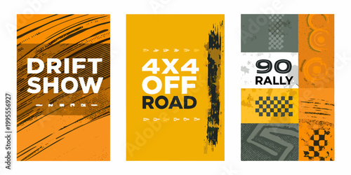 Cuadro en lienzo Three vertical banners advertising drift off road and rally events
