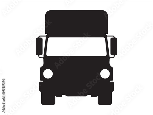 Simple black and white truck silhouette clipart vector illustration, cargo vehicle transport icon design