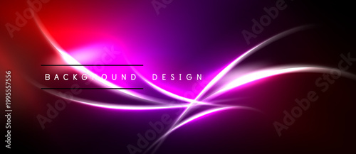 Abstract neon lines create vibrant background. Pink, purple hues dominate dark space. Text reads background design.