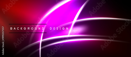 Abstract neon lines over dark gradient. Vibrant purple, red hues create modern visual effect. Text reads background design.