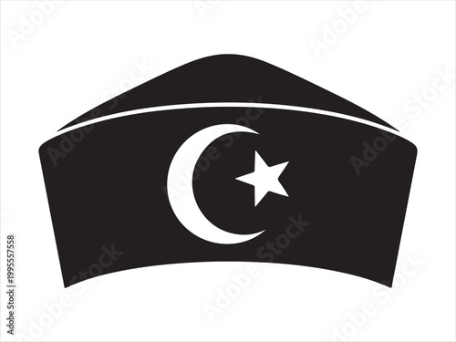 Black silhouette Islamic prayer cap icon, Islamic prayer hat icon design