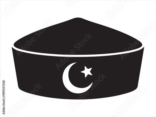 Black silhouette Islamic prayer cap icon, Islamic prayer hat icon design