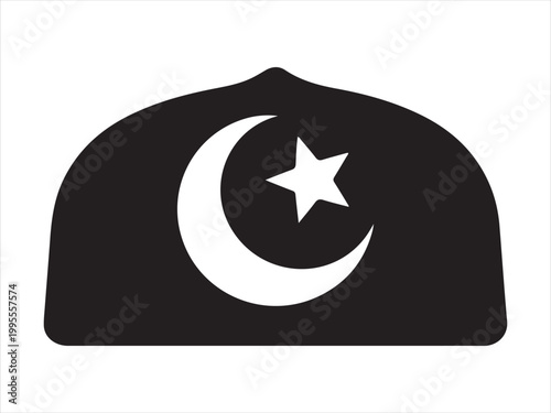 Black silhouette Islamic prayer cap icon, Islamic prayer hat icon design