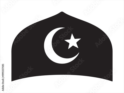 Black silhouette Islamic prayer cap icon, Islamic prayer hat icon design