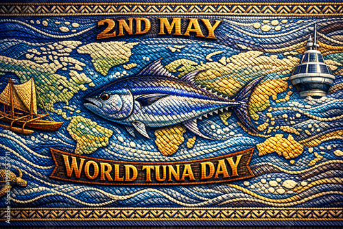 A mosaic artwork celebrating World Tuna Day on May 2nd with a tuna fish