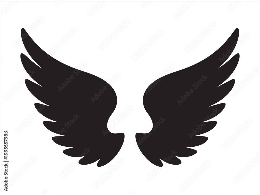 Fototapeta premium Angel wings silhouette clip art vector illustration, feather wing icon design