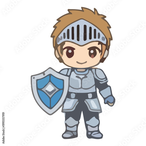 Cute Cartoon Knight Character with Shield Illustration