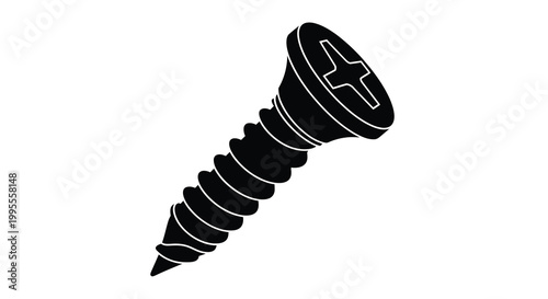Black and white illustration of a single detailed screw on a white background