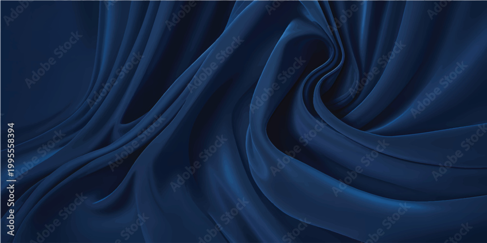 Obraz premium Luxurious blue silk and satin fabric background featuring smooth flowing waves and soft textile curves in a deep blue and purple material design for a high-end cloth wallpaper backdrop
