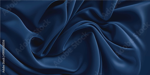 Elegant blue satin fabric background with smooth silk texture and wavy drapery pattern for a luxury fashion textile backdrop