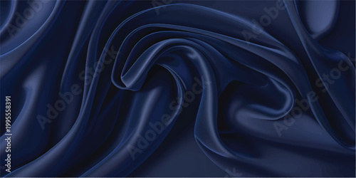 Elegant flowing silk satin fabric background with smooth  blue waves of luxury textile material creating a soft shiny texture