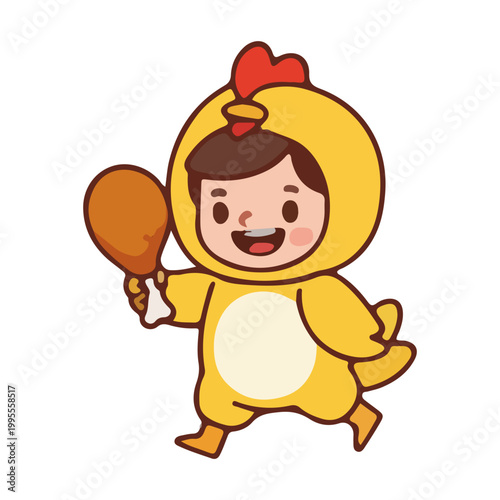 Cute Child in Chicken Costume Illustration