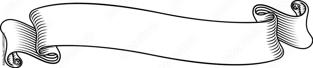 Fototapeta premium Scroll banner ribbon parchment band in an old vintage woodcut etching style.