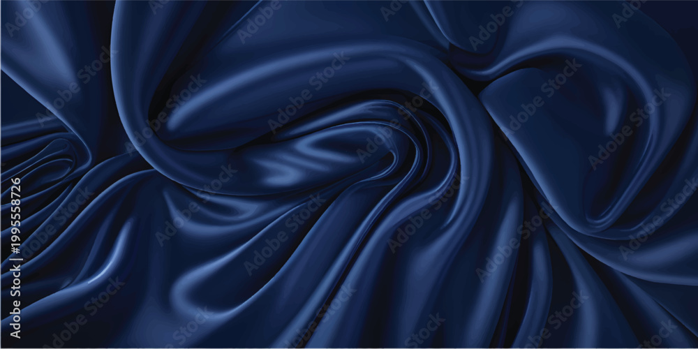 Fototapeta premium Elegant blue silk satin fabric background with smooth luxury texture and soft wavy drapery curves for fashion decoration material