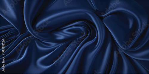 Elegant blue silk satin fabric background with smooth luxury texture and soft wavy drapery curves for fashion decoration material
