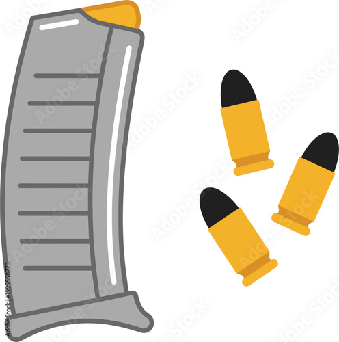 Ammunition magazine with bullets illustration featuring firearm cartridges military equipment and weapon supply concept isolated vector design