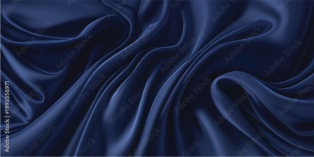 Obraz premium Elegant blue silk and satin fabric textile with soft waves and a smooth shiny texture creates a luxury dark material backdrop for fashion decoration and elegant patterns
