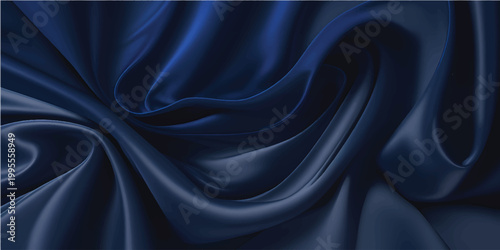 Elegant blue satin fabric background with rippled silk texture and smooth luxury waves of soft shiny material creating an elegant fashion backdrop
