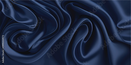 Smooth blue satin background with elegant rippled silk fabric texture creates a luxury textile backdrop featuring soft shiny waves and drapery curves