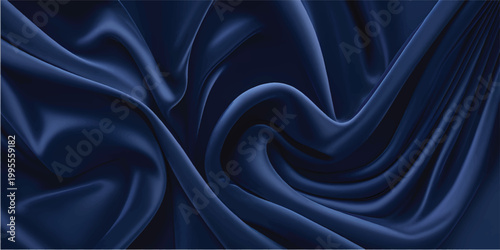 Elegant blue silk satin fabric backgrounds featuring smooth luxury textures with soft wavy drapery curves for fashion textile decoration
