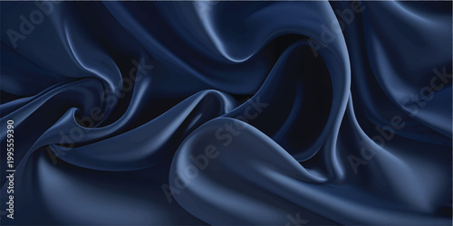 Elegant black silk fabric texture with smooth satin waves and luxury drapery curves creating a romantic fashion backdrop