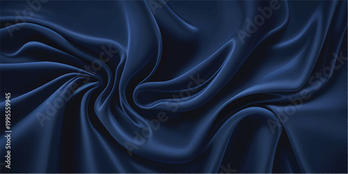 Elegant dark blue silk fabric draped softly luxurious smooth texture background image wave fold rich