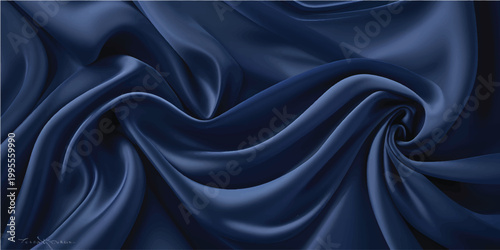 Abstract dark background. Silk satin fabric. Navy blue color. Elegant background with space for design. Soft wavy folds. Abstract Background with 3D Wave Bright blue , Christmas, birthday, anniversary