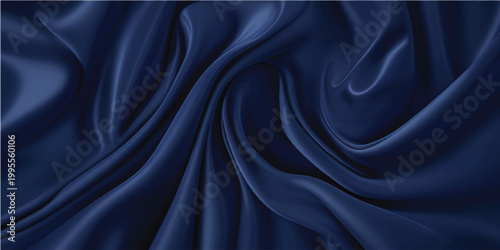 Luxurious Dark Blue Silk Satin Fabric with Smooth Flowing Folds and Silky Texture, An Abstract Elegant Background Symbolizing Fashion, Refinement, and Premium Style