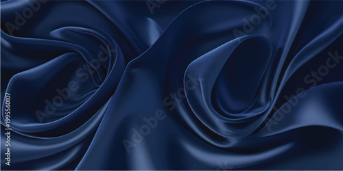 Abstract background of deep blue silk fabric with soft folds and elegant waves