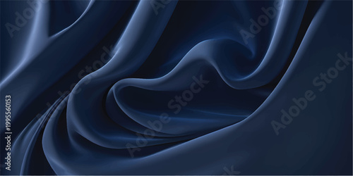 Abstract background of deep blue silk fabric with soft folds and elegant waves
