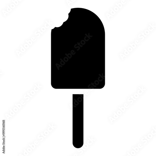 Popsicle bitten Ice-cream icecream with chocolate glaze stick Eskimo Summertime refreshing dessert icon black color vector illustration image flat style