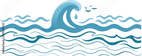 Modern Sea Wave Illustration Minimal Blue Ocean Abstract Flowing Water Background Vector